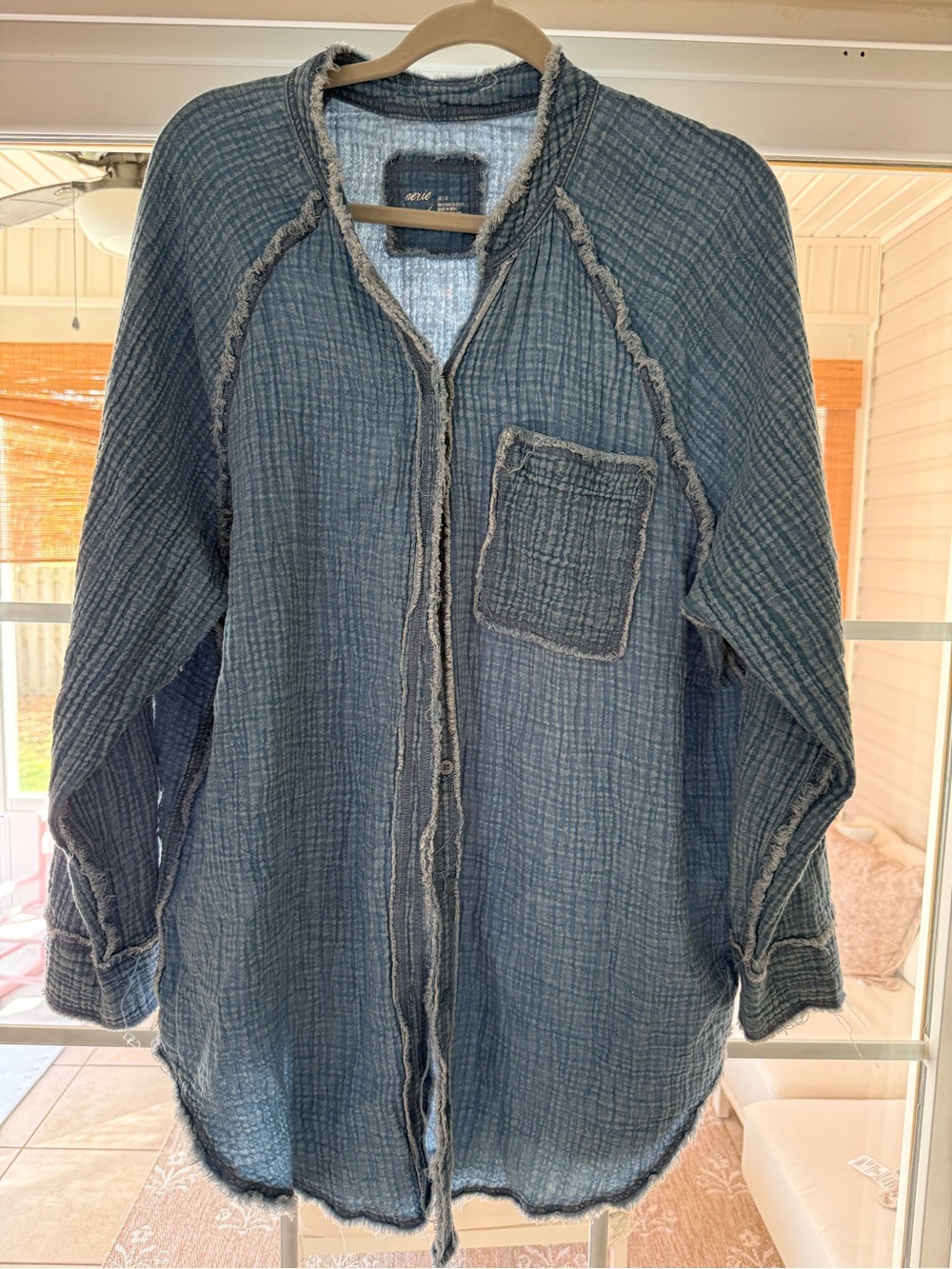 AERIE pool to party indigo blue button-down shirt
